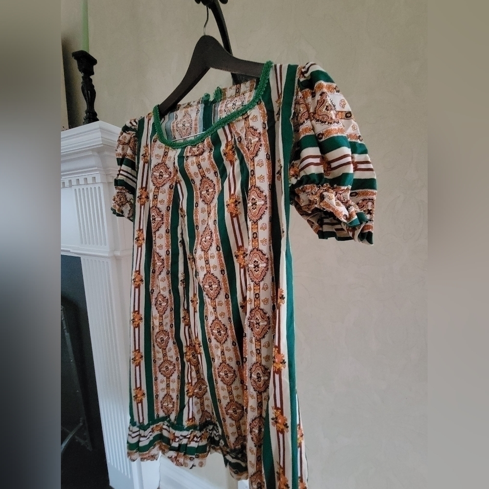 Vintage Handmade Floral Striped Ruffled Dress - Picture 6 of 6